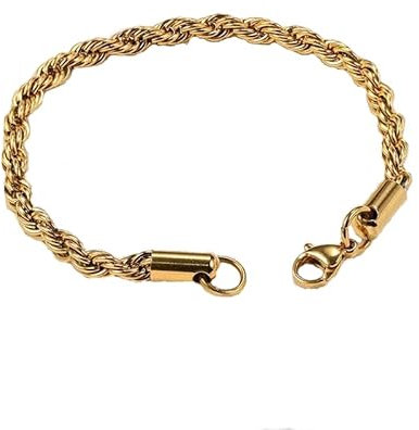 Gold Twisted Rope Bracelet Hip Hop Jewelry 316L Stainless Steel For Men and Women's Thick Rope Chain Bracelet for Men and women Gold Bracelet (7mm)