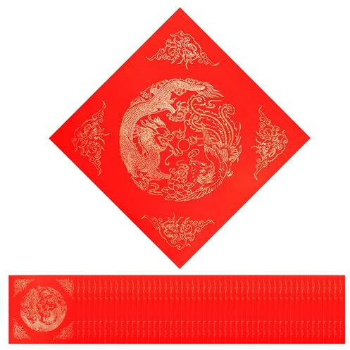 40 Stück Rot Xuan Papier Chinesische Frühlingsfest Wandaufkleber Neujahrsdekoration Chinesische Chunlian Duilian Chinesische Kalligraphie Xuan Papier Rot Dekoration (LongFengChengXiang)