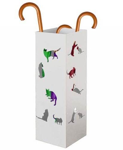 BAKAJI Schirmständer für den Eingangsbereich aus Metall, 15,5 x 15,5 x 49 cm, quadratische Form, Katzen-Design, dekorativer Regenschirmhalter, elegant und platzsparend, ideal für die Organisation von