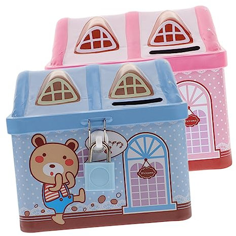 Alasum 2pcs House Bank Coin Storage Jar Desktop Money Jar Home Decor Coin Bank Money Storage Jar Cartoon Coin Bank Coin Can Currency Tin Can Piggy Bank for Money Bank Iron