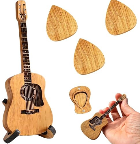 Akustikgitarre Plektrum Box, Holz Plektren Gitarre, Guitar Picks box mit 3 Gitarrenplektren, Gitarren Plektrum für E-Bass, Gitarre, Ukulelen
