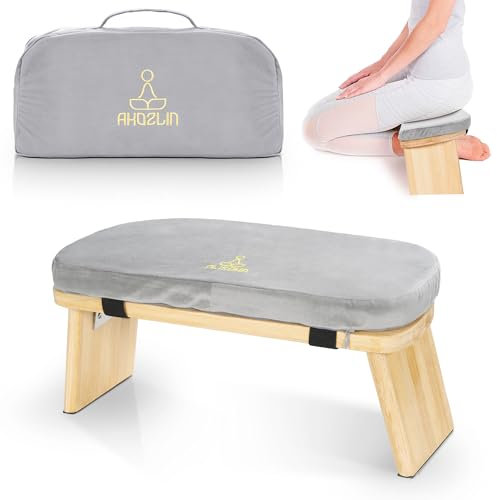 IPEB Panca da meditazione, pieghevole, ergonomica, in bambù, per yoga, meditazione, con cuscino, portatile, con borsa per il trasporto per ginocchia, preghiera, pratica avanzata (grigio)