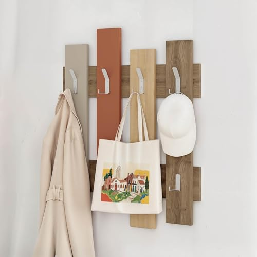 Wandgarderobe mit 8 stabilen Haken| platzsparender Flur Organizer für Mäntel| Taschen und Hüte| modernes Design zur Wandmontage| hohe Belastbarkeit| mehrere Farboptionen| 81 x 64 cm (Herbstfarben)
