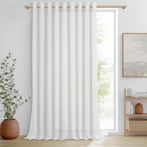 MRTREES 1 Pièce Rideaux Voilage Blanc en Lin Semi-Transparent Grande Largeur 300x240cm Voilages Intérieurs Rideau Voile à Oeillets pour Porte Fenetre Salon Chambre Cuisine Salle a Manger
