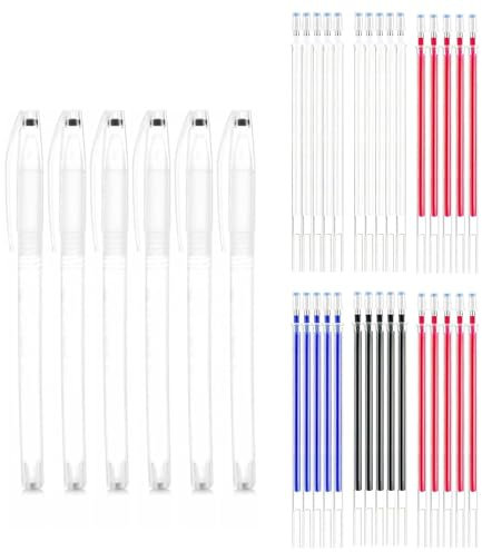 6 + 30 Pezzi Penne Tessuto Cancellabili a Caldo, Penna per Cucito con 30 Ricariche, Quilting, Sartoria, Ricamo e Artigianato, Inchiostro Solubile per Tessuti Ideali per Progetti Creativi e Decorazioni