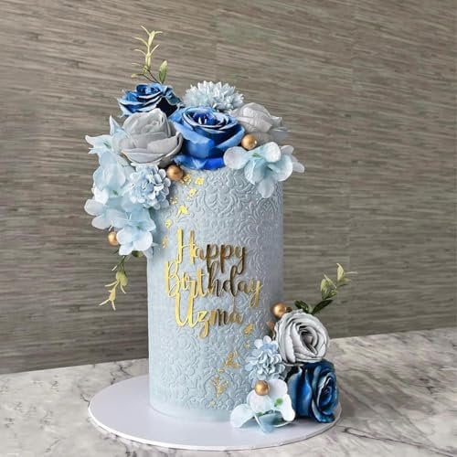 Blue Flower Cake Toppers Boho Cake Toppers Artificial Rose Flowers Leaves Cake Decorations for Women Girl Lady Birthday Party Wedding Baby Shower Party Supplies