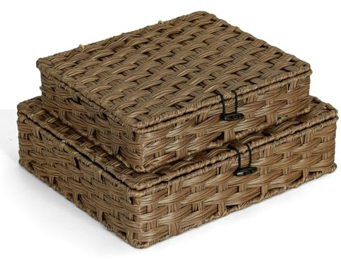 2-Pack Plastic Woven Flat Storage Boxes 11x9.25x2.75 & 13x11.2x3.5