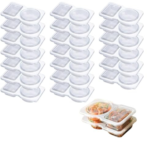 deegbbyi 20 Piezas Recipientes Doble Compartimento, Recipientes Portátiles para Salsas y Aperitivos, Contenedores Reutilizables con Tapa Hermética, Ecológicos para Picnic, Oficina y Escuela