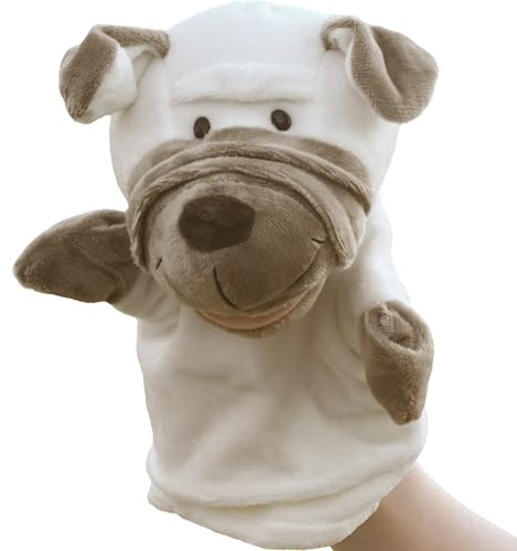 Gxdamxz Hand Puppets, Animal Puppet Plush Dog for Imaginative Play, Storytelling, Movable Open Mouth, White