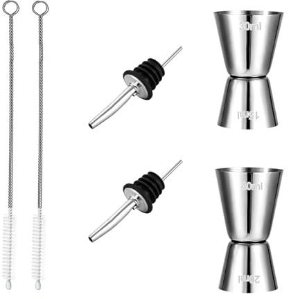 2 Stückcocktail Messbecher mit 2 Pinseln und Zwei Gussende Auslauf, Jigger, Messbecher Cocktail, Cl Messbecher Doppelmaß für Bar Party Wein Drink Shaker