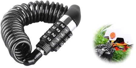 Candado para Casco de Moto/Bici con Cable de Acero 150cm - Combinación 4 Dígitos Antirrobo - Portátil y Resistente para Cascos de Motocicleta, Bicicleta y Scooter