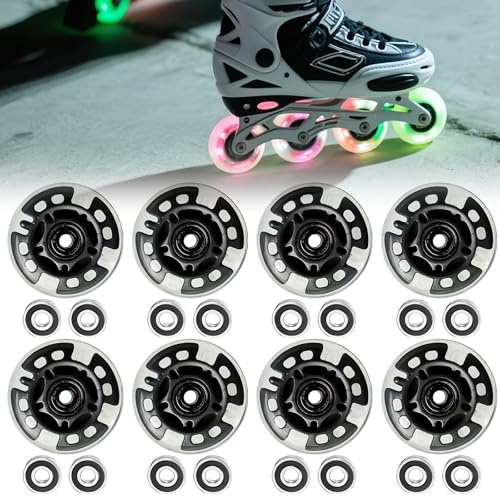 PORFOYO Inline Skate Rollen, 8 Stück Leuchtend Rollschuhe Räder 72mm, Inline Skate Teile Räder mit Kugellagern, Universal PU Rollen für Alle Arten von Rollschuhen (72MM)