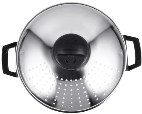 BAZEITFLOW Kochtopf mit Sieb Schnelles Abgießen Induktionsgeeignet Rostfrei Hoher Druckboden Sicherer Suppentopf für Nudeln Pasta und Gasherd Praktischer Topf mit Griff
