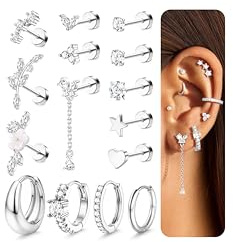 JeweBella 15Pcs Piercing Ohr Chirurgenstahl Helix Piercings Gold Silber Kleine Creolen Ohrstecker Set Tragus Conch Helix Knorpel Ohrringe Piercing Set