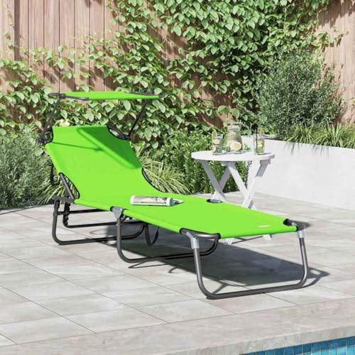 WSJHUHK Klappbare Sonnenliege mit Baldachin, grün, 600D Oxford-Gewebe, Möbel, Outdoor-Möbel, Sitzgelegenheiten im Freien, Sonnenliegen