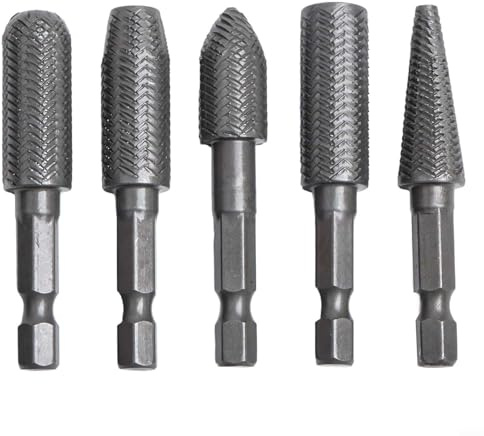 Vasiumic 5-Piece 6.35mm Hex Shank Rotary Steel File Drill Bits Set - Grinding Burrs for Milling, Filing, Shaping, Engraving Metal Steel