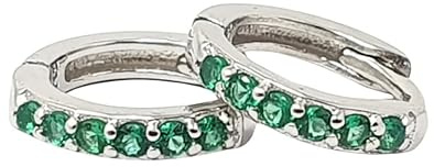Emerald May Birthstone Small Silver Huggie Hoops