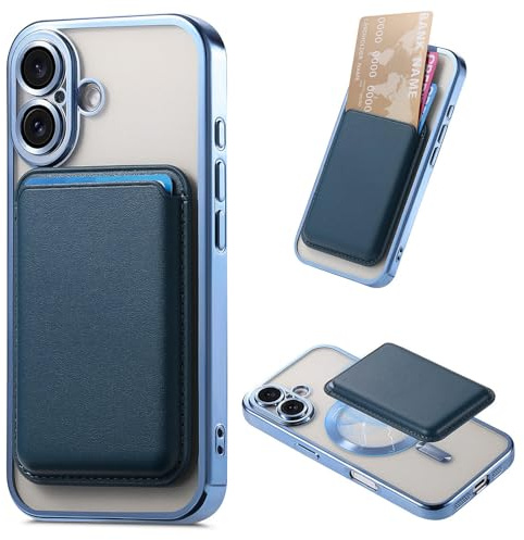 COQUE pour Apple iPhone 17, avec [Porte-Cartes] [Protecteur d'objectif], de téléphone Transparente Antichoc galvanisée pour Apple iPhone 17-Bleu