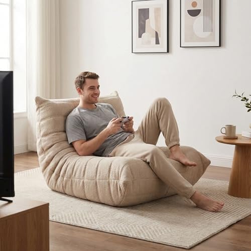 Yeecle Relax Loungebag Sitzsack XXL für Kuschelecke Bean Bag Sitzsack Erwachsene Flauschiger Bodensessel Bodenstuhl Lounge Sofa mit Memory Schaum für Wohnzimmer Schlafzimmer (Beige)
