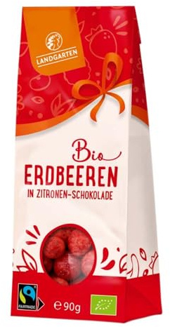 Landgarten Erdbeeren in weißer Zitronen Beeren Schokolade, 90g
