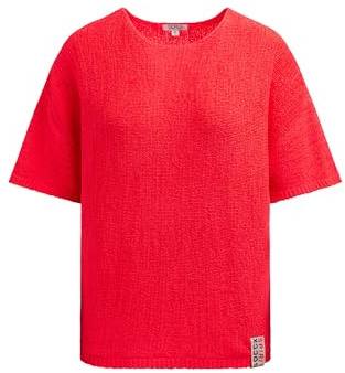 SOCCX Damen Kurzarm-Pullover aus Bändchengarn Red Neon, XL/XXL