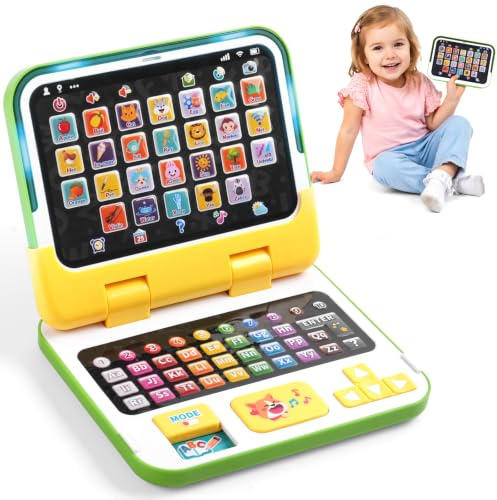 Yeeammk 2-in-1 Kids Laptop and Tablet, Interactive Learning Toy, Ages 1-3 | 120+ activities, 4 play modes, 70+ quiz questions, lights and music in a detachable design for learning at home or on the go