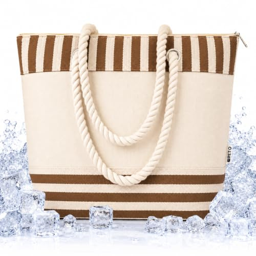 Gifters | Bolso Nevera Playa Mujer | Bolsa Isotérmica Portátil 13 L | Nevera Portátil de Tela Interior de Aluminio | Bolsa Térmica Grande Cremallera y Asas de Cuerda | Diseño Marinero
