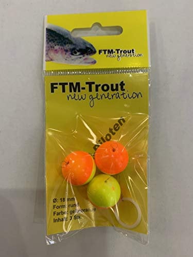 FTM Unisex – Erwachsene 10C8070367C10 Trout Piloten rund orange/gelb-3 Pilotposen zum Forellenangeln, Bissanzeiger zum Angeln auf Forellen am Forellensee, Durchmesser:18mm, Bunt, Normal