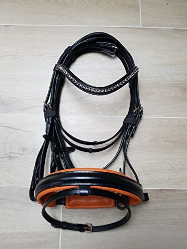 nilo Trense Pferd Nia (Full) mit Strass Stirnriemen & Zügel in schwarz/Trense schwarz mit Zügel Pferd/Zaumzeug für Pferde/hochwertige Trense Warmblut