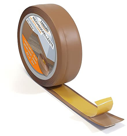 Sockelleiste LEMODO - 50 x 15 mm (Länge: 25 m, Farbe: hellbraun) - Fußleisten zuschneidbar – Weichsockelleiste selbstklebend aus PVC – Abschlussleiste Küchenarbeitsplatte, Bad, Arbeitsplatte etc.