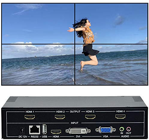 ESZYM 4-Kanal-Video-Wand-Controller 2x2 HDMI DVI VGA USB Video-Prozessor mit RS232-Steuerung für 4 TV-Spllicing