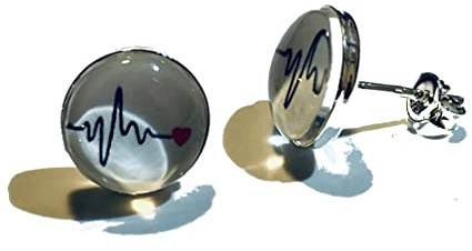 Herzschlag EKG Arzt 925 Sterling Silber 10mm Ohrringe Ohrstecker