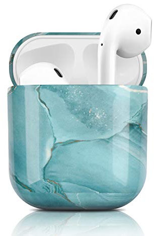 Newseego Kompatibel mit AirPods 1/2 Hülle, Ultradünnes Marmor Case Vollschutz Marmor Muster Tragbare Hülle für AirPods 1/2 Earpods Ohrhörer-Ladetasche - Grün