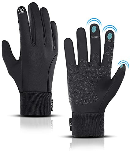 LERWAY Winter Warme Handschuhe, Touchscreen Winterhandschuhe Herren Damen Fahrradhandschuhe Sport Winddichte Handschuhe MTB Handschuhe Schwarz zum Radfahren, Laufen, Fahren, Joggen, Skifahren (M)