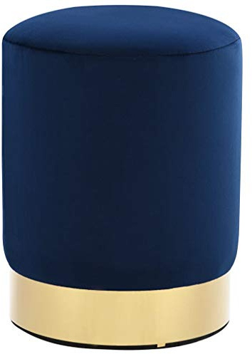 Susany Hocker Blau und Golden Samt Fassform Polsterhocker Sitzhocker Schemel Samthocker Pouf Sitzpouf Velour Fußhocker Rund Blau Golden Samt 26,5x38cm Metall