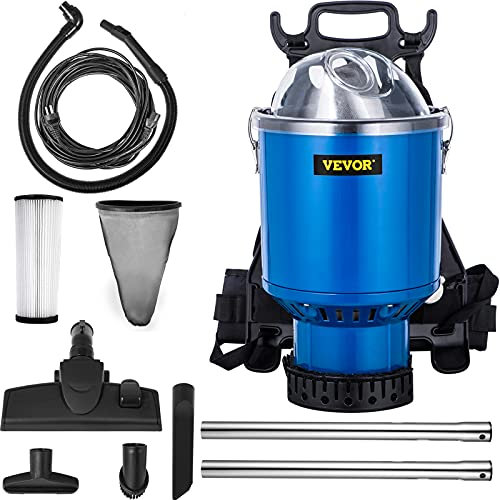 VEVOR Rucksackstaubsauger 4L Kommerzielle Rucksacksauger HEPA-Filtration Rückenstaubsauger 1000W Tragbarer Staubsauger 330x330x580mm Handstaubsauger 18m Verlängerungskabel ideal für Büro Hotel Kino, Schwarz