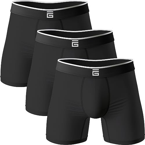 Giovici Mens Boxers Bamboo Anti Chafing Soft Comfortable Boxer Briefs Longer Leg - Boxer Shorts Multipack - Moisture Wicking Technology (3 Pack, Black, M)