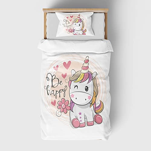 DJDEA Bettwäsche Mädchen 135x200 Weich Mikrofaser 2-teiliges Bettwäsche Kinder Atmungsaktiv Bedrucktes Bettwäsche Einhorn mit Kissenbezug 80x80cm