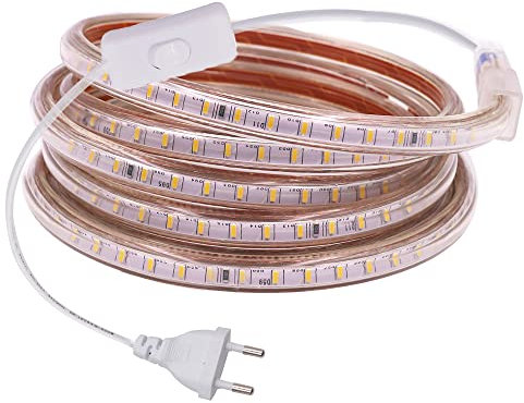 Wisada LED Streifen 5m, 220V Flexibler LED Lichterkette 3014 SMD 120LEDs Feuchtraum Streifen, Kaltes Weiß 6000K LED Lichtband mit Schaltstecker für Schlafzimmer,Treppenhaus,Schrank, Weihnachtsfeier