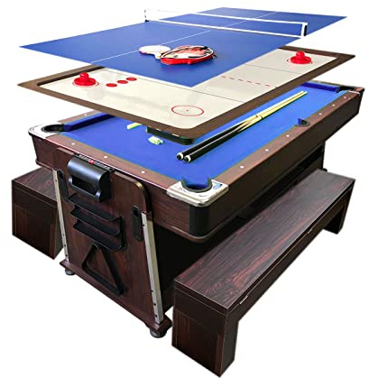 Billardtisch 7 FT Blau und Tischhockey und Tischtennistisch und Tischdecke mod. Mattew Blau mit Bänken