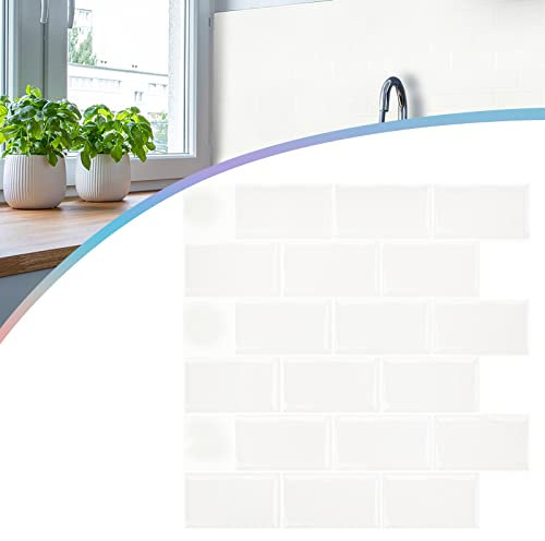 UISEBRT 10 fogli adesivi 3D per piastrelle, bagno e cucina, impermeabili, 30 x 30 cm, tipo D, colore bianco
