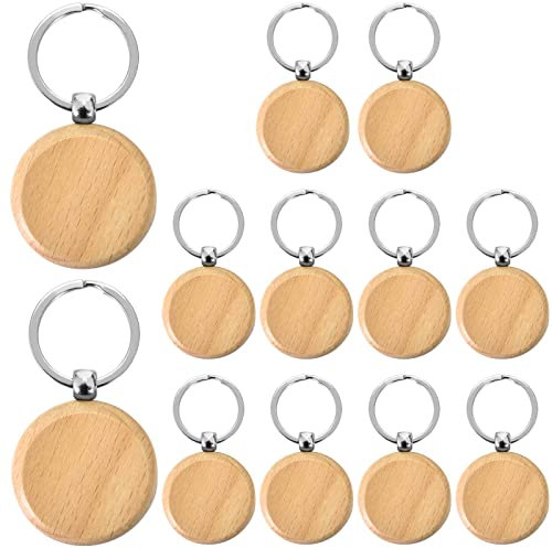 12 Stücke Schlüsselanhänger Holz, DIY Schlüsselring Holz, Personalisiert Naturholz Blanko Schlüsselbund Holzanhänger mit Ring für Bemalen Schlüssel Handtasche Geldbörse Geschenk (#2)