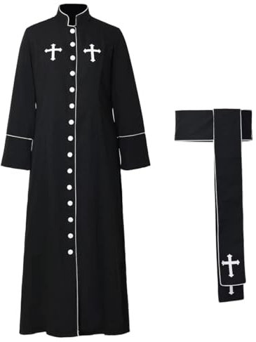 BPURB Damen Römischer Altar Servers Mess Cassock Robe mit Gürtel Priester Prediger Kanzel Liturgische Gewänder Kirche Uniform Soutane Robe, Schwarz, 4XL