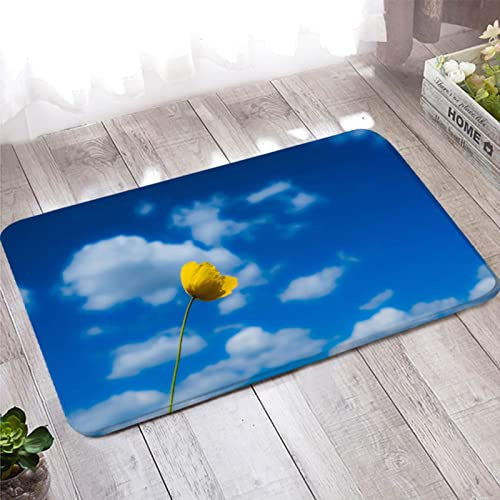 Antirutschmatte für Teppich, Fußmatte Balkon 60X180cm Blau Gelb Blauer Himmel und Gelbes Blumenmuster für Badezimmer Küche