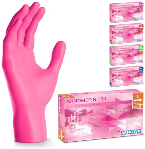 ARNOMED Einweghandschuhe Pink mit 100 Stück/Box, Nitrilhandschuhe L, Einmalhandschuhe, Handschuhe Einweg puderfrei, latexfreie Gummihandschuhe, Einweghandschuhe in XS, S, M, L & XL verfügbar