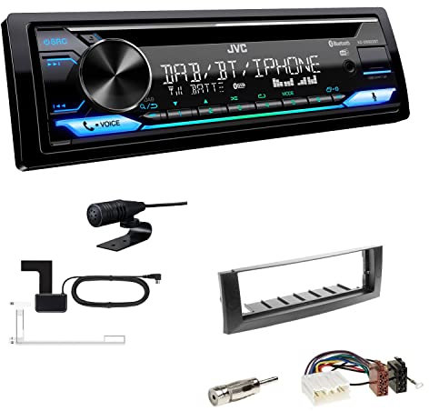 JVC KD-DB922BT 1-DIN Autoradio CD-Receiver Bluetooth DAB+ Digital Radio Einbauset passend für Mitsubishi Colt und Colt CZC Cabriolet 2004-2009 dunkelgrau