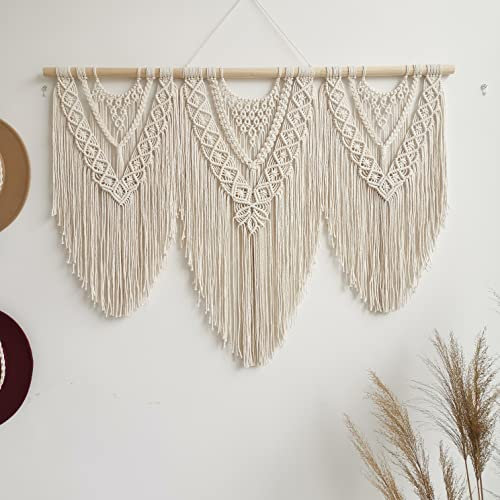 Hibisaws Makramee 110cm (W) x 82cm (H) Wandteppich Boho, Große, Handgewebt, Schlafzimmer Wanddeko ,Balkon Dekoration Wand, Wanddekoration, Geschenk für Frauen