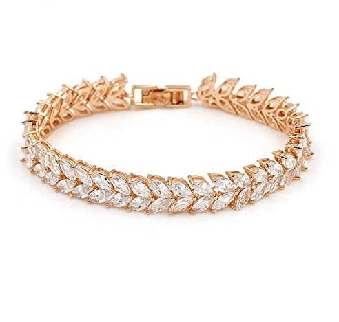 MGRAS Cut Cubic Zirconia Tennis Bracciale Gioielli da Sposa da Donna Bracciali e Braccialetti (Color : Rose Gold)