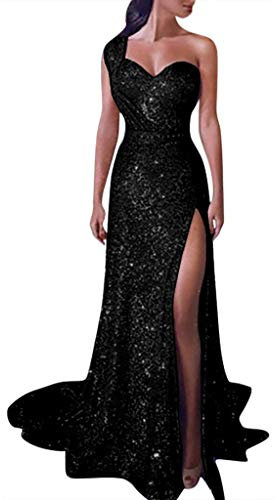 Dasongff Robe de Soirée pour Femmes à Paillettes Col V Profond Dorée Bling Sans Manches Longue Moulante - Bal, Fête, Cocktail