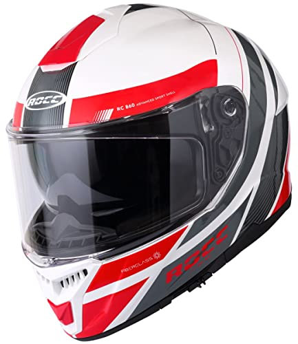 Rocc 862 Integralhelm mit Sonnenblende, Motorradhelm, Roller-Helm Weiss / Rot UV-Schutzlack M